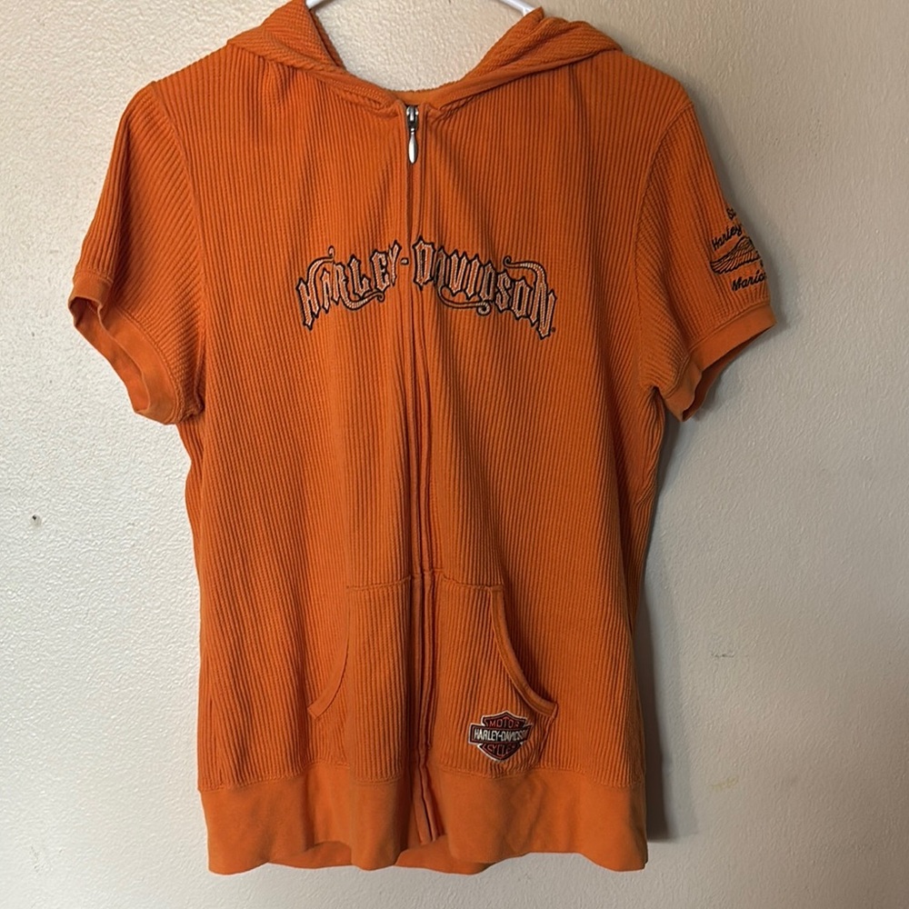 Harley-Davidson Orange Short Sleeve Zip Up Hoodie Size Medium - Picture 6 of 8